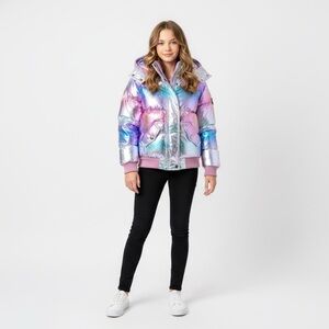 12 Appaman Girls Winter Shiny Ombre Hooded Puffer Jacket Hip Length NWT Last 1